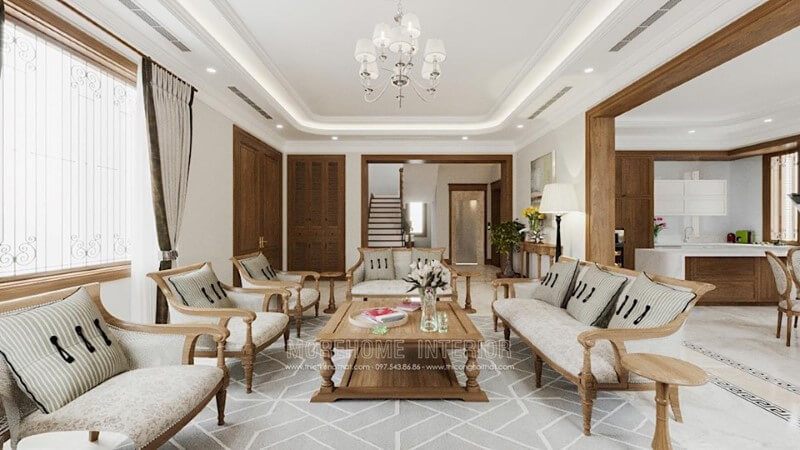 Sofa gỗ tân cổ điển được thiết kế để phù hợp với phòng khách của bạn, với những đường cong tân cổ điển truyền thống.