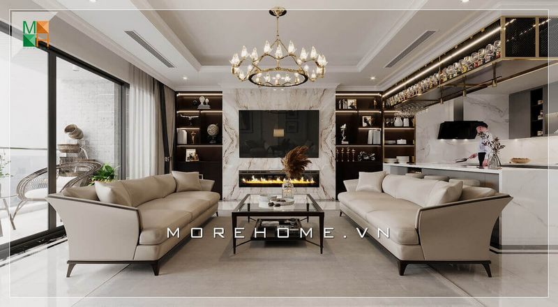 Kệ gỗ trang trí 2 bên cạnh tivi là một sự tiện lợi, vì nó có thể để đồ trang trí và cũng là một phần thể hiện tính thẩm mỹ.
